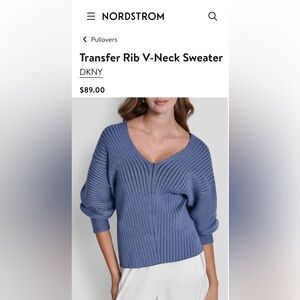 DKNY Dusty Blue Ribbed V-Neck Sweater
